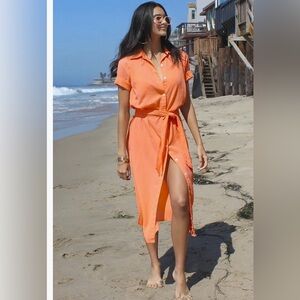 BECCA Gauzy Button-Down Shirtdress Cover-Up Nectarina Small